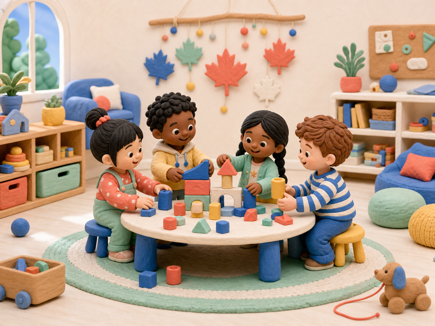 Multicultural Canadian children learning together through play